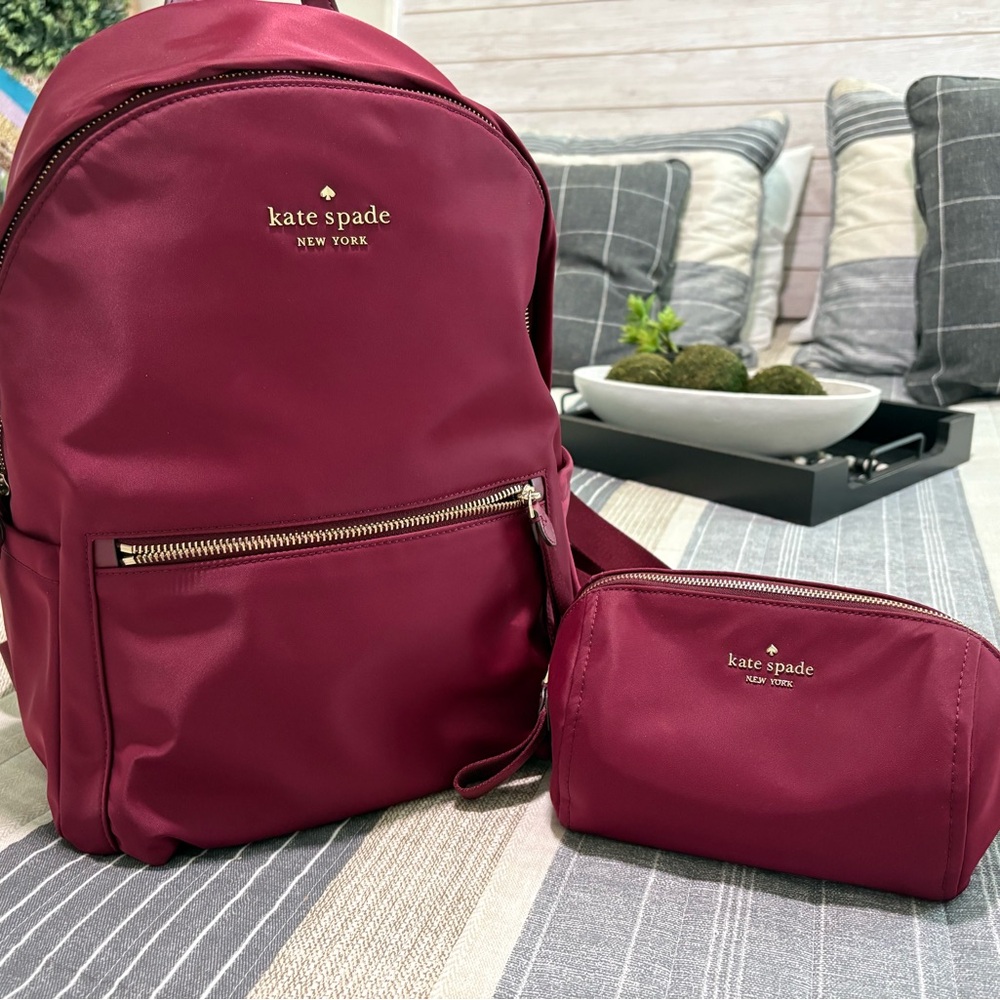 Kate Spade Wine Red Backpack & Makeup Bag